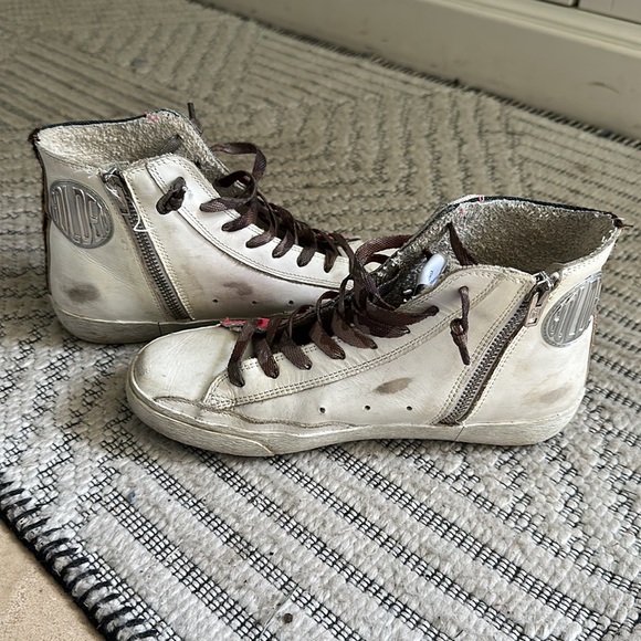 Golden Goose denim and pink hi top sneakers with zippers - Picture 4 of 7